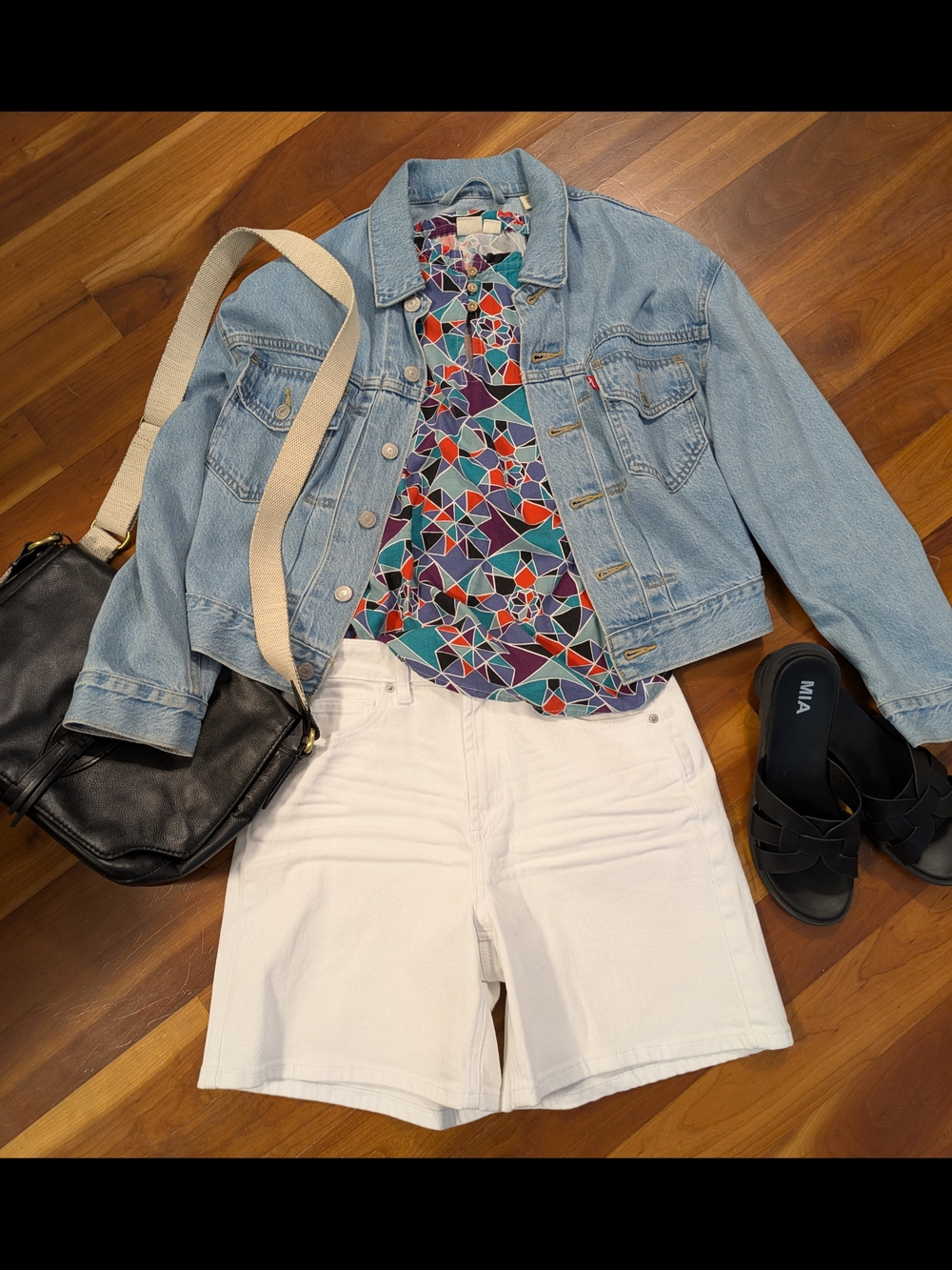 Roxy Multi-Color Geometric Print Top in Teal, Coral & Gray